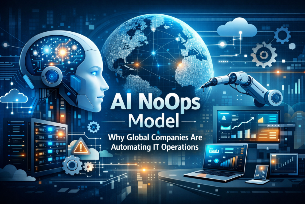 AI NoOps model illustrating automated IT operations for global enterprises