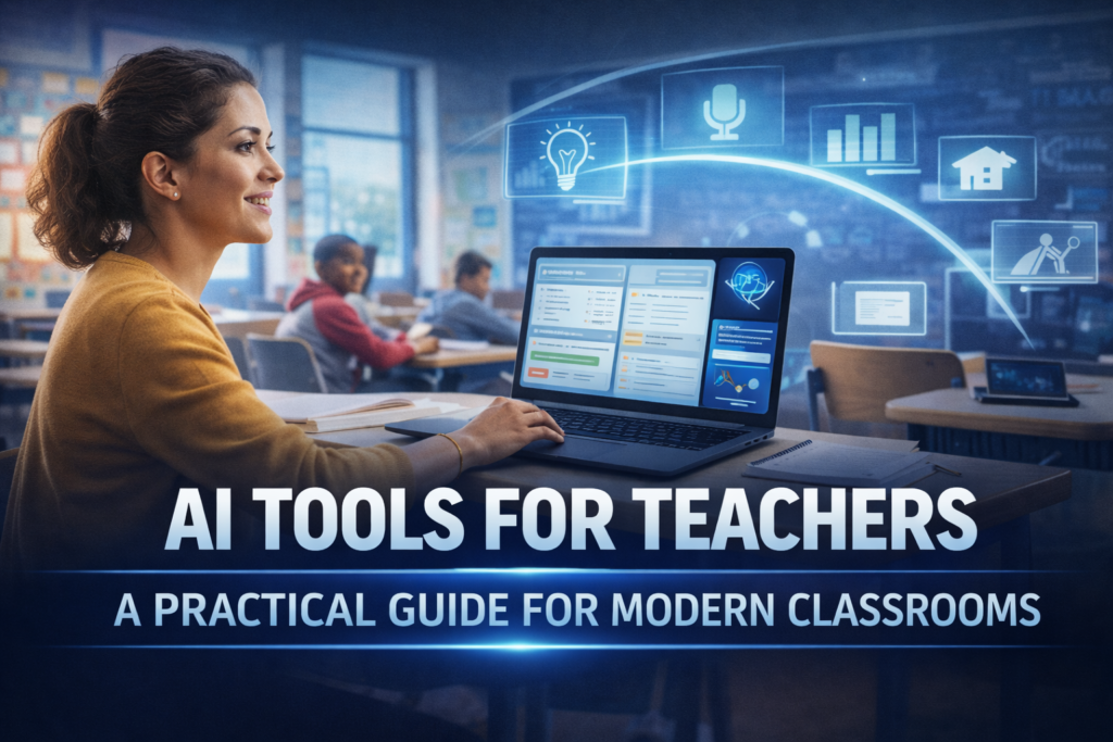 Teacher using AI tools for lesson planning and classroom management