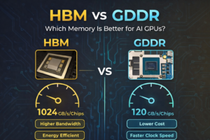 HBM vs GDDR memory comparison showing bandwidth, efficiency, and AI performance differences