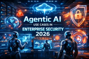 Illustration of agentic AI security system protecting enterprise networks with autonomous AI cybersecurity and AI-driven threat detection in 2026