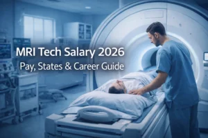 Alt Text: MRI technologist operating MRI machine in hospital with patient – MRI tech salary 2026 guide
